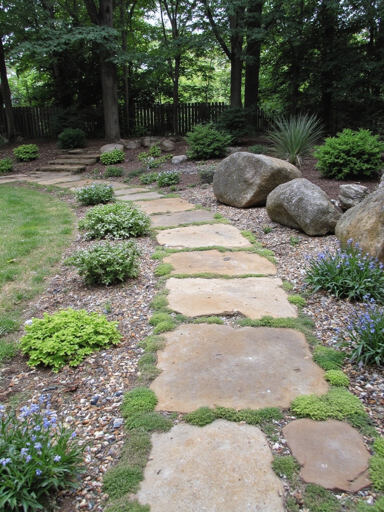 sentier de jardin en pierre courbe