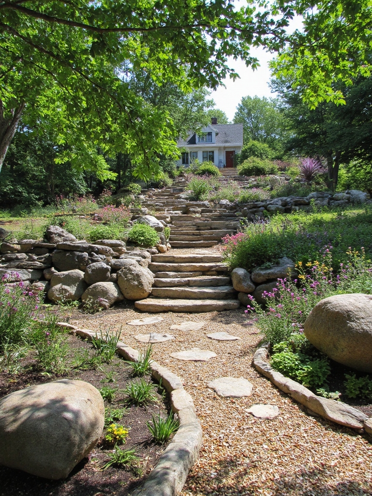 design de jardin en pierre à plusieurs niveaux