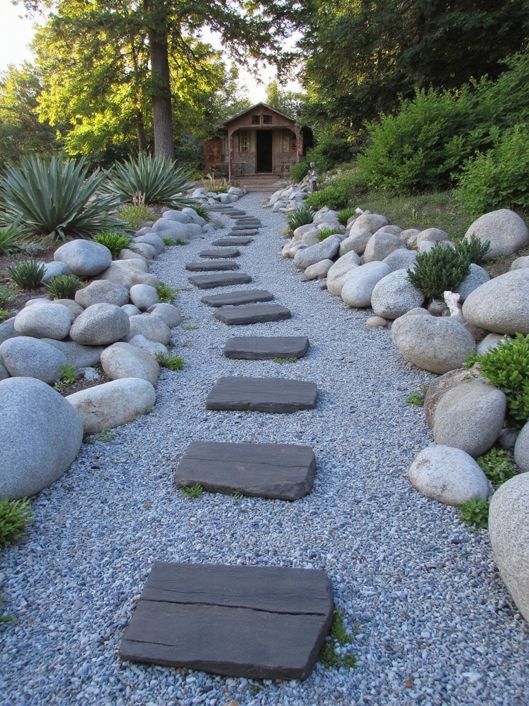 chemin de jardin bordé de galets