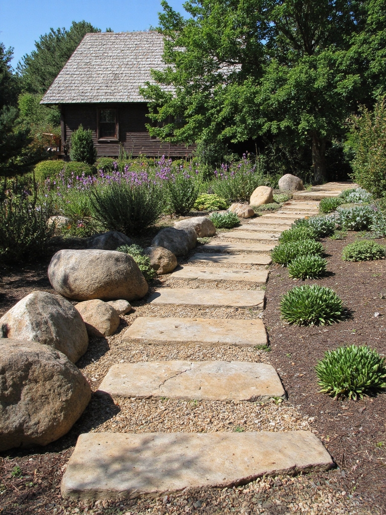 chemin de jardin en pavés rustiques