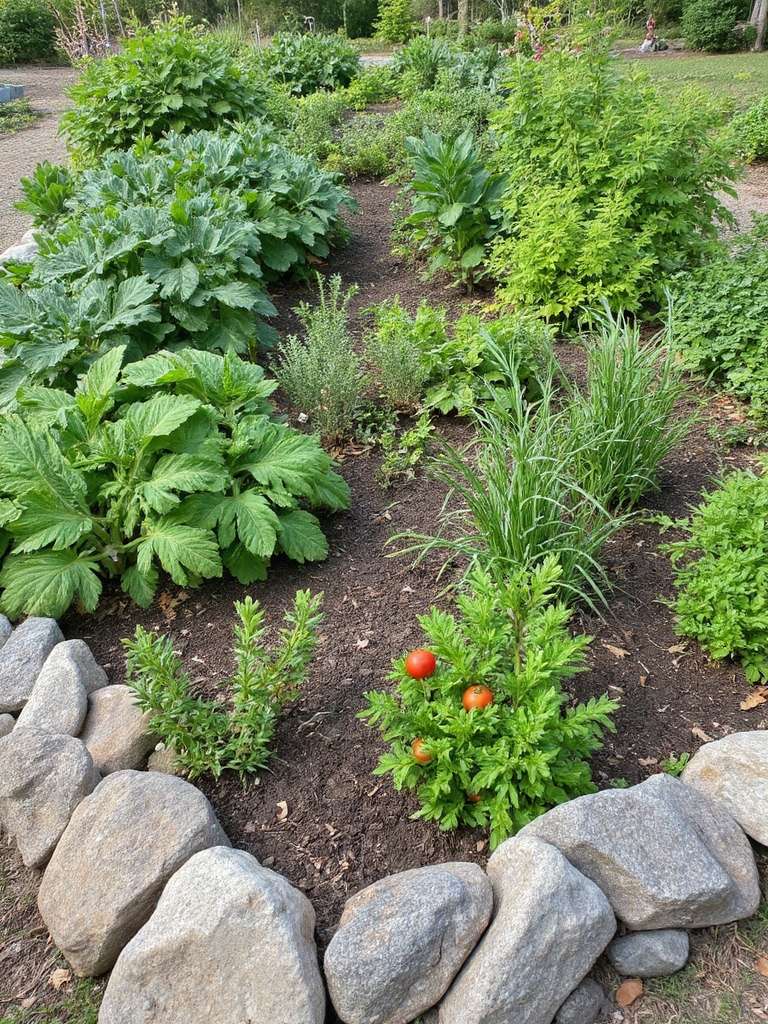 Jardin potager à bordure en pierre