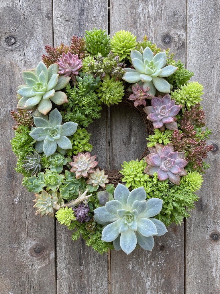 couronne de succulentes décoration intérieure