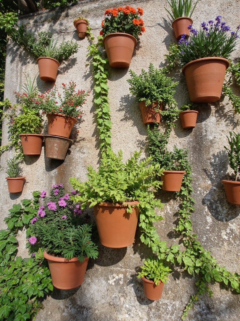 arrangement mural en pots en terre cuite
