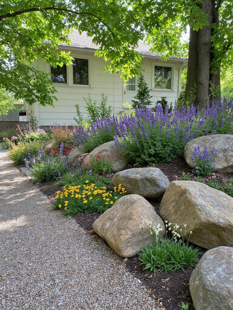 design de jardin de rocaille de fleurs sauvages
